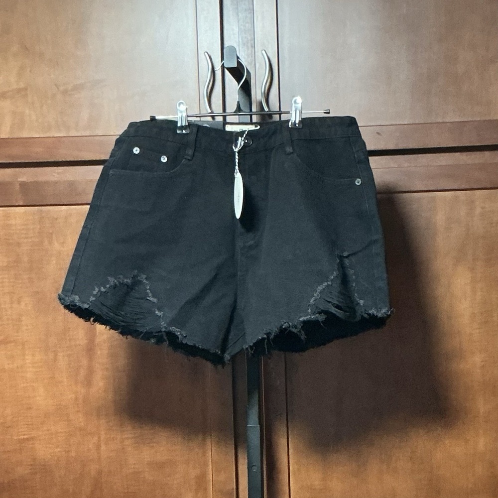 Umgee Denim Womens Size 7 Black High Rise Distressed Cutoff Jean Shorts J4119